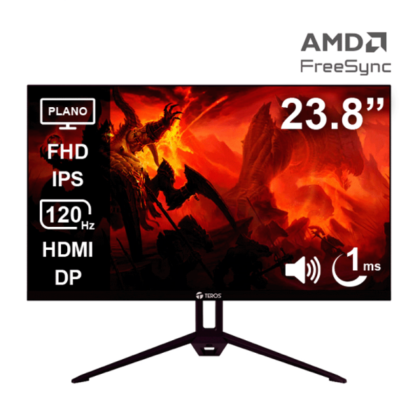 Monitor Plano TEROS TE-2415S, 23.8" FHD IPS, 120Hz, 1ms, HDMI, DP, Parlantes