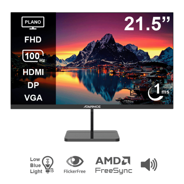 Monitor Plano ADVANCE ADV-2152S 21.5" FHD IPS 100Hz 1ms HDMI DP VGA PARLANTES