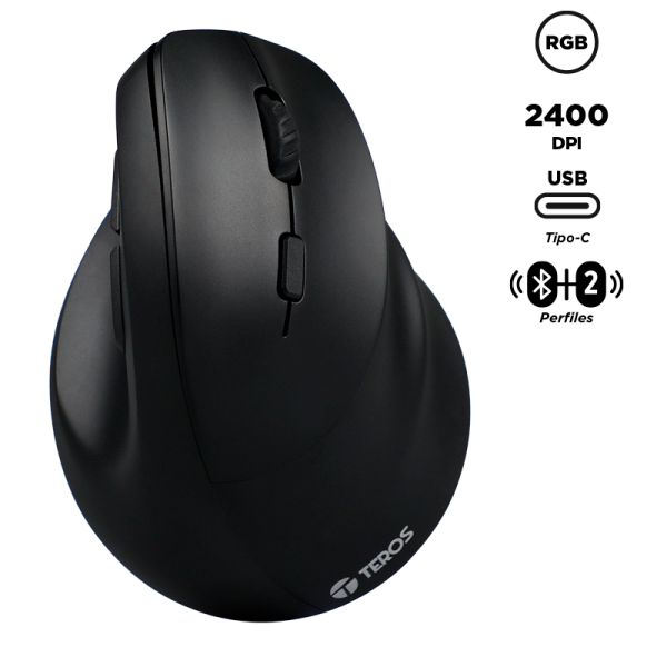 Mouse Inalámbrico Teros TE-5169N, 2.4G+Bluetooth, 2400 DPI, USB, Color Negro