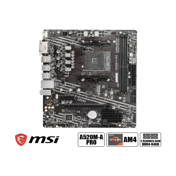 Motherboard MSI A520M-A PRO, Chipset AMD A520, Socket AMD AM4, mATX