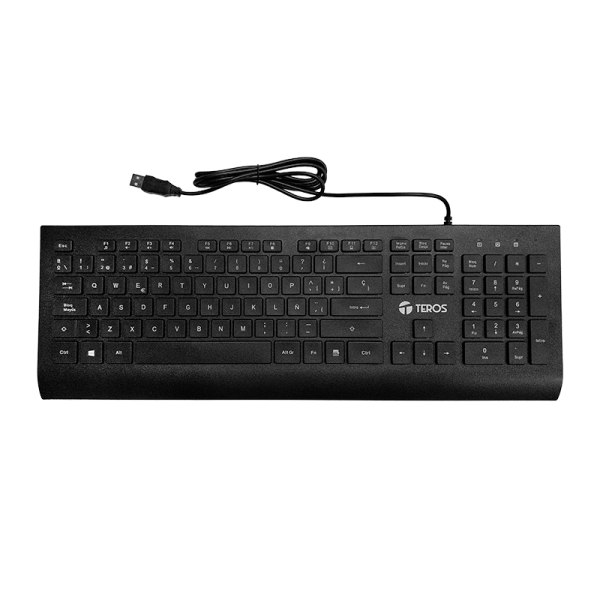 Kit Teclado y Mouse TEROS TE-5010CS, USB, 1000-2000 DPI, 4 botones, 105, tecla FN, negro