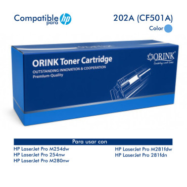 Toner ORINK 202A CF501A Cian 1,300 Páginas Toner ORINK 202A CF501A Cian 1,300 Páginas